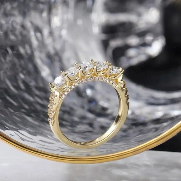 💍14K GOLD PRONG ROUND CUT MOISSANITE 5 STONE ENGAGEMENT RING, K750 - Picture 6 of 7